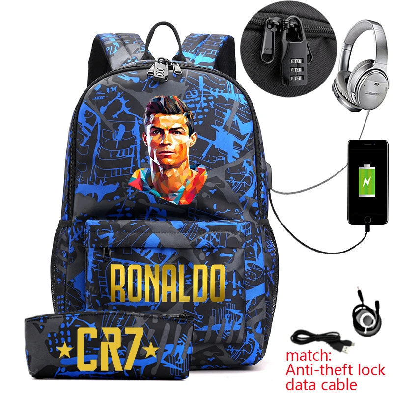 Ronaldo-bolsa de viagem ao ar livre com bloqueio anti-roubo, mochila estudantil, estojo, para jovens