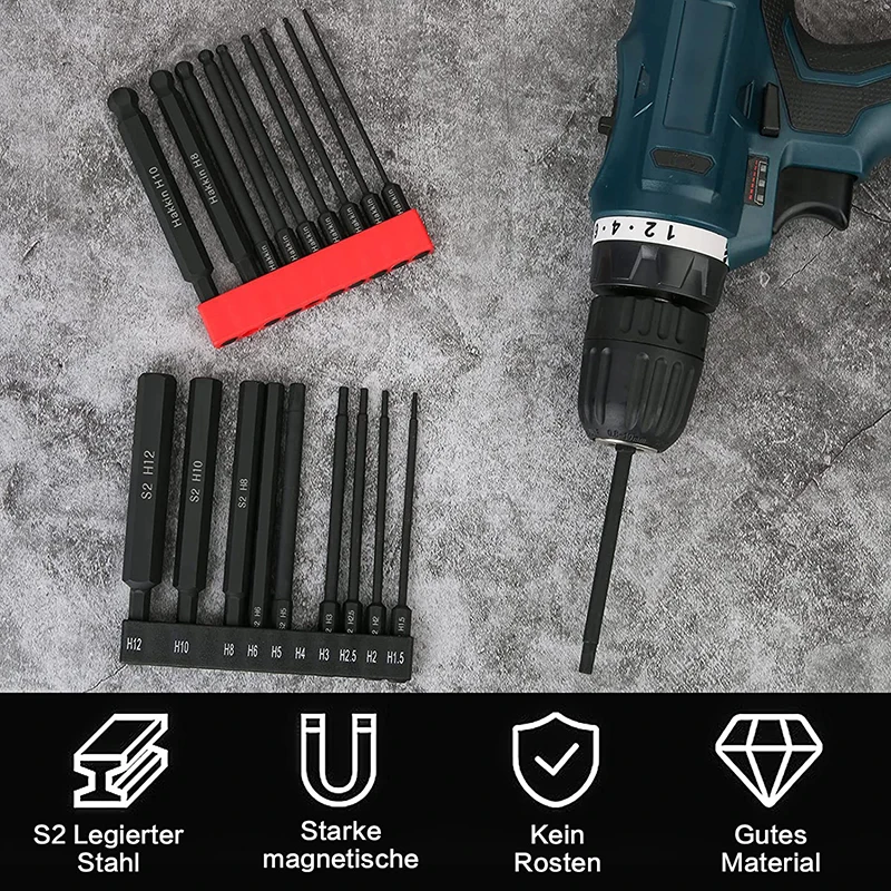 10Pcs Hex Head Allen Wrench Drill Bits + 9Pcs Ball End Hex Screwdriver Bits 1/4 Inch Hex Shank 100mm Screwdriver Set