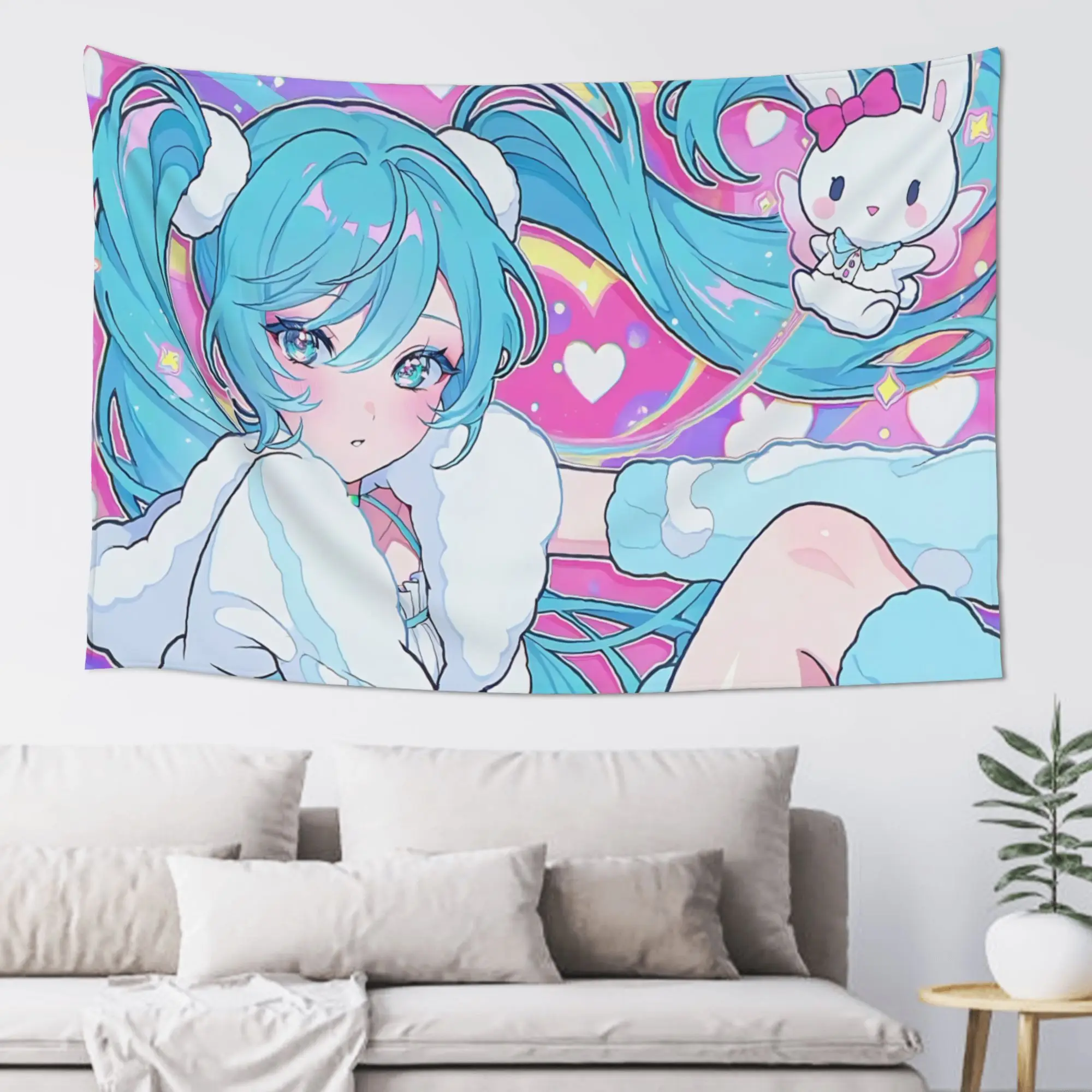 Customized Hatsune Miku Cutecore Tapestry  Wall Hanging Blanket Tapestry Home Decor Items Wall Decorations