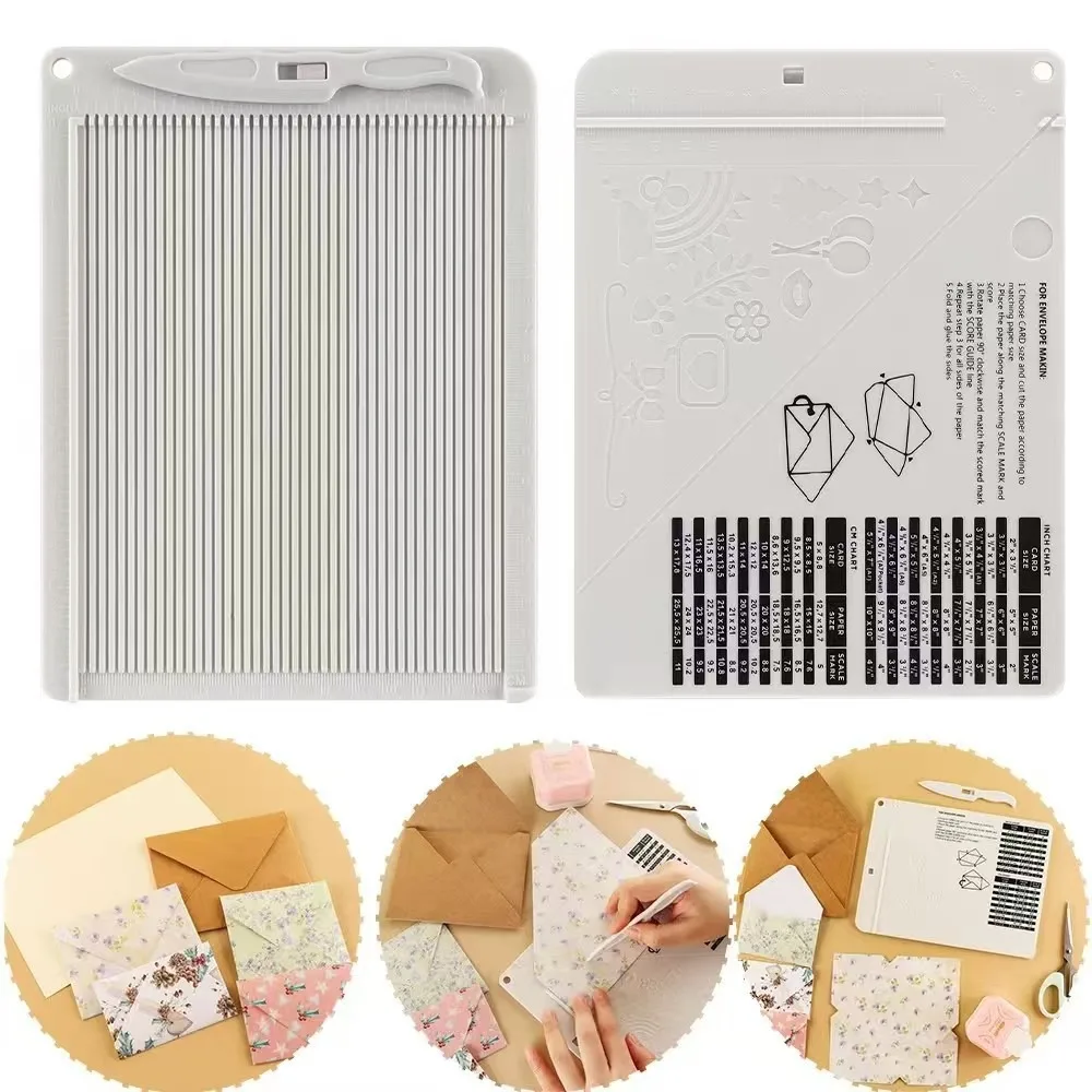 Measuring Grid Paper Trimmer Scoring Board with Paper Cutter Plastic Card Making Scoring Board Rectangular DIY