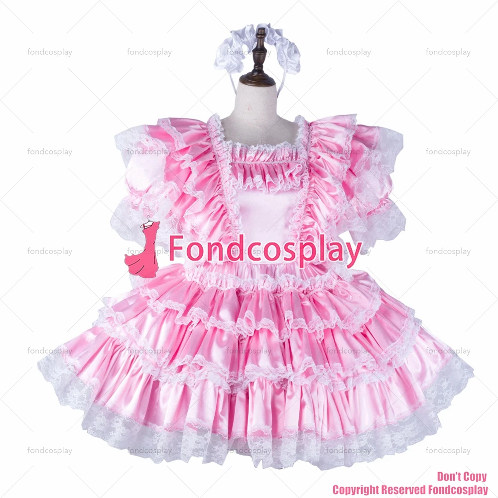 fondcosplay الكبار مثير عبر خلع الملابس سيسي خادمة الطفل الوردي فستان ستان قابل للقفل موحدة تأثيري حلي CD/TV [G2263]