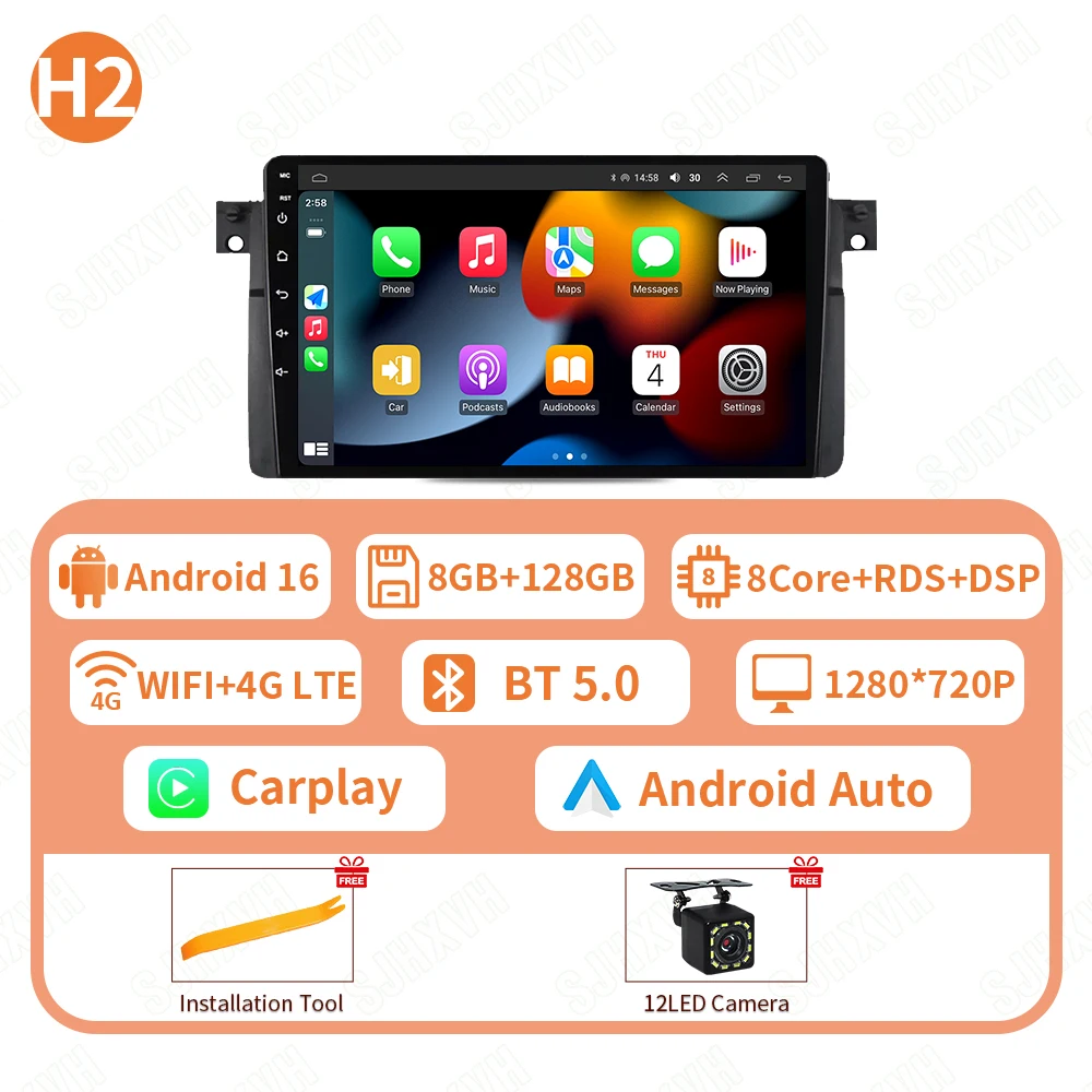 Android 16 9 ''Draadloze Carplay Autoradio Stereo Multimedia Speler voor BMW E46 M3 318 320 325 330 335 1998-2006 Auto Speler
