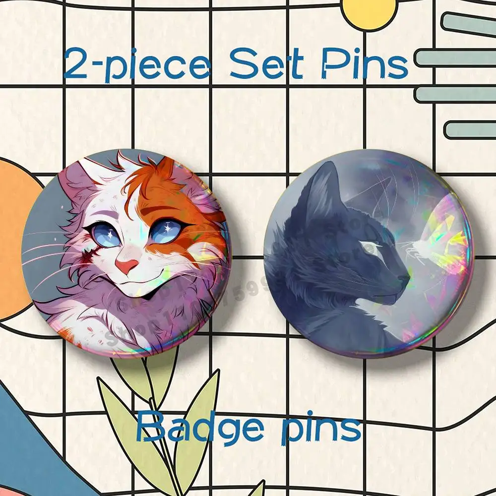 So Cute W-Warrior Cats Cartoon Brooches for Backpack Accessories 25 32 44 58 75mm Round 2-piece set Free Mix
