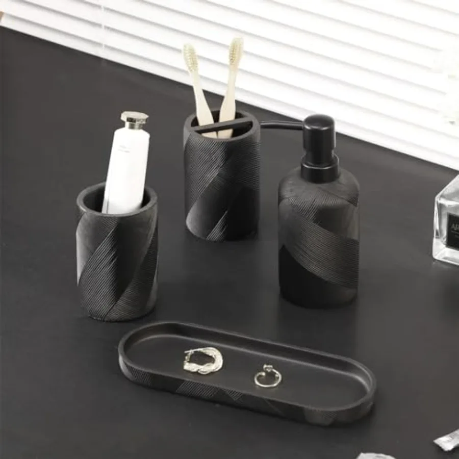 مجموعة اكسسوارات الحمام، 5 قطع كونترتوب منظم الحمام، موزع الصابون وحامل فرشاة الأسنان، كوب غسول الفم، مجموعة صينية، Va