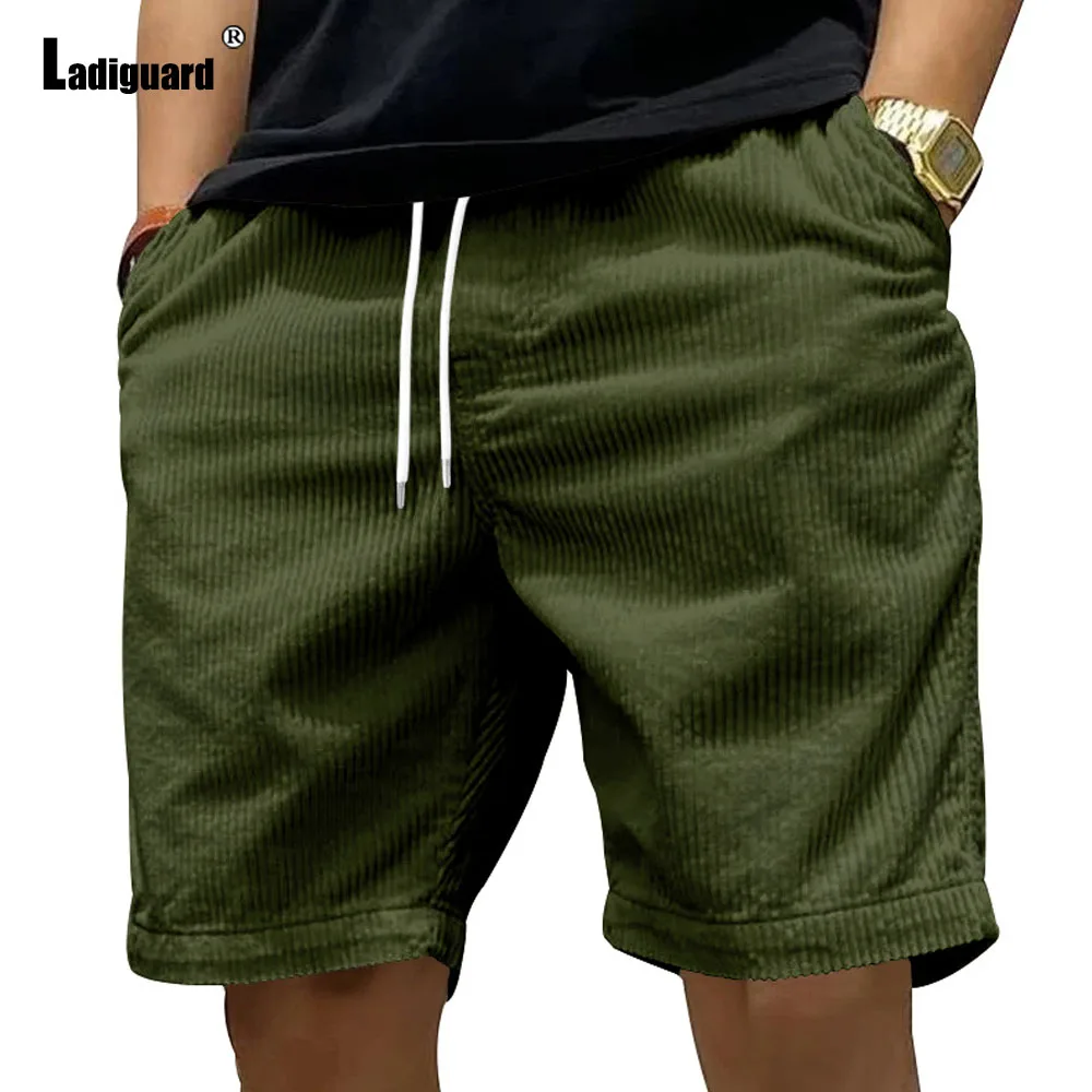 Ladiguard Men Casual Corduroy Shorts Yellow Apricot Beach Shorts Plus Size Male Drawstring Half Pants Sexy Mens Clothing 2024