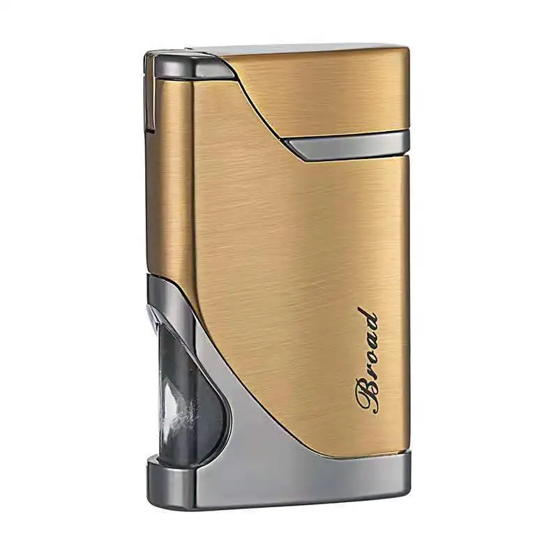 ولاعة غاز البيوتان المعدنية المقاومة للرياح مع نافذة غاز شفافة، قابلة لإعادة الملء، شعلة توربو للسيجار، تصميم شخصي لهب أحمر