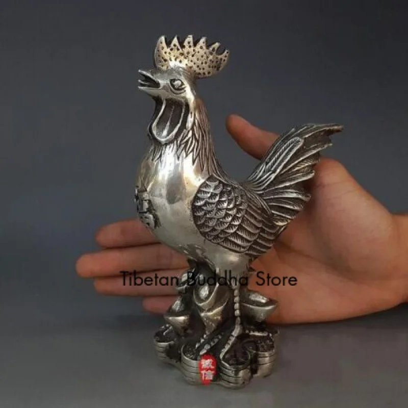 

China Tibet silver Handwork Animal lucky Money Wealth Chicken Statue 21436