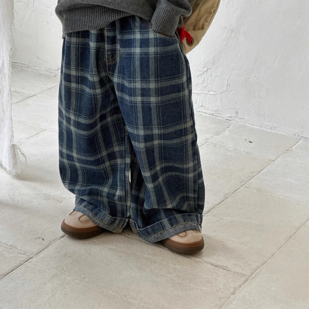 

Trousers 2025 Autumn New Children's Clothing Korean Style Boys and Girls Fashion Loose Soft Plaid Trousers Casual Simple Daily