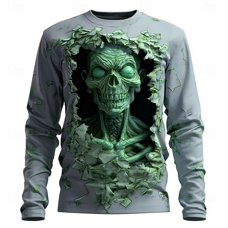 

Autumn Halloween Men's Long-sleeved Hip-hop Trend Fashion Clothing with Skull Prints Casual O-neck Loose Pullover Horror Hoodie