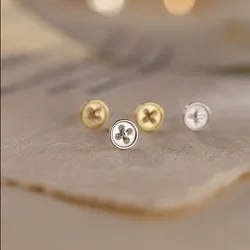 Simple Personality Button Stud Earrings For Women Gold Silver Color Unique Daily Wear Ear Piercing Jewelry Accessories
