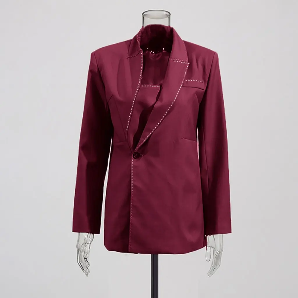 

Elegant Women's High-End Suit Jacket Pure Color One Button Topstitch Design Niche Work Clothing Style New