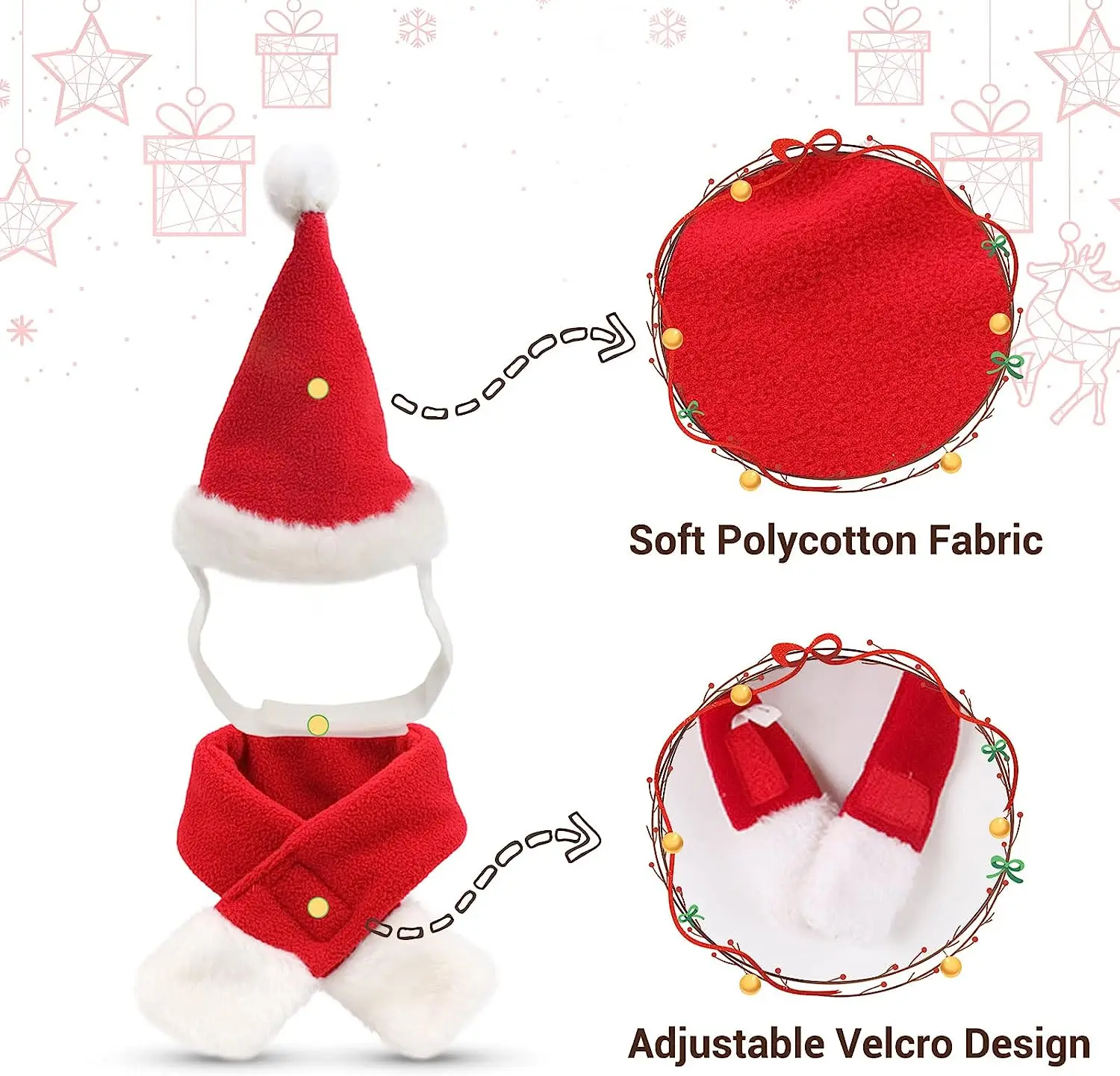 ATUBAN Christmas Cat Costume Small Dog Santa Hat with Scarf Kitty Xmas Outfit Apparel Pet Santa Claus Set for Kitten, Puppy