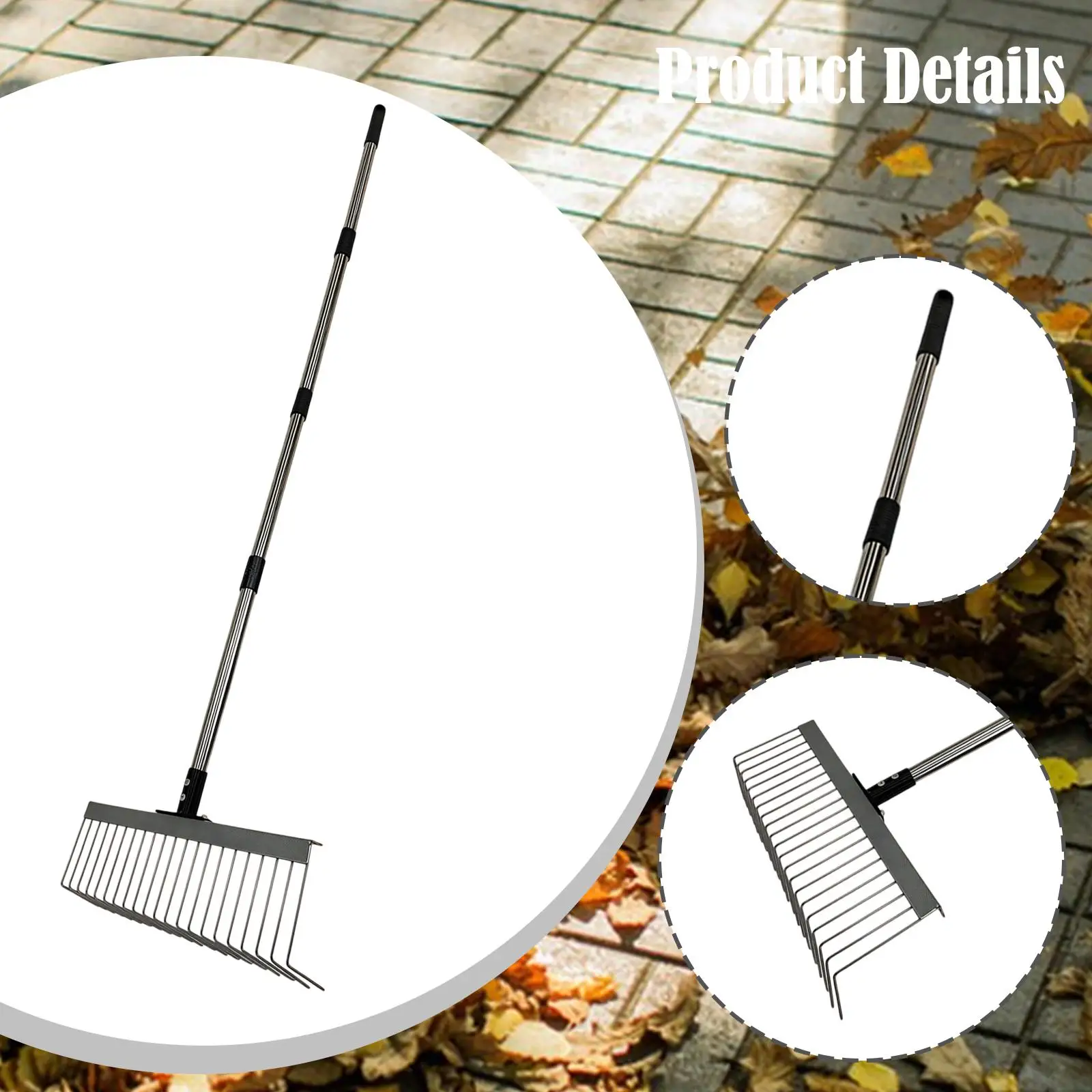 Heavy Duty Garden Thatch Rake Multifunctional, Metal Splicing Handle 40cm Wide L Shaped Tines