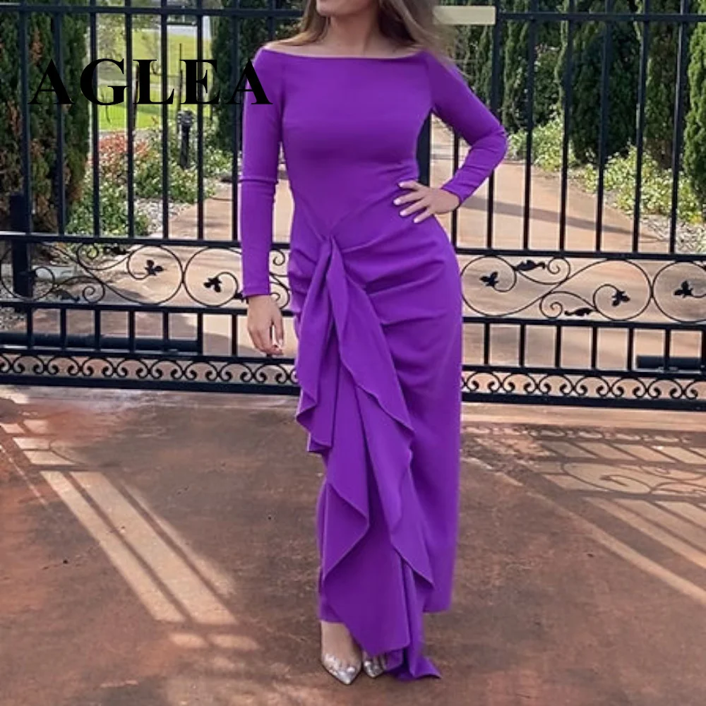 AGLEA Boat Neck Prom Dress Long Sleeves Ankle Length Evening Dress With Summer Women Wedding Party Formal Gowns 2024 Arabia