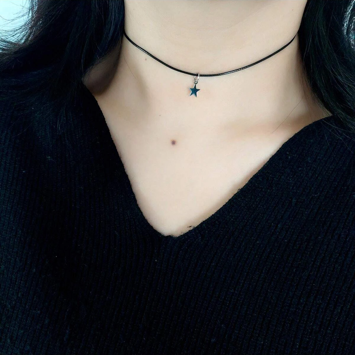 قلادة بسيطة ومتعددة الاستخدامات من حبل الشمع الأسود من الفولاذ المقاوم للصدأ على شكل نجمة، إكسسوار نسائي #3