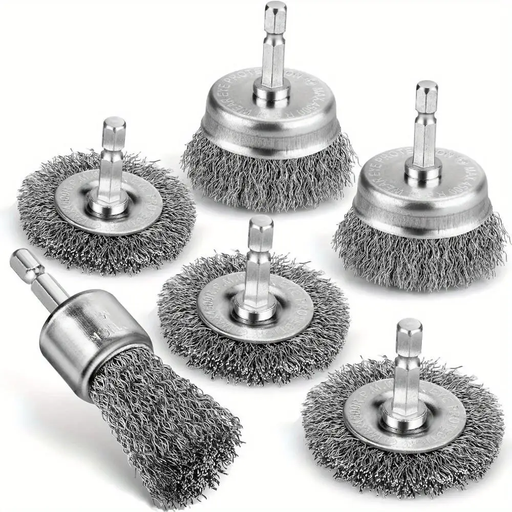 Professional Carbon Steel Wire Wheel Brush Bits - Rust Cleaning Attachment with 1/4" Hex Shank, Cup Brush