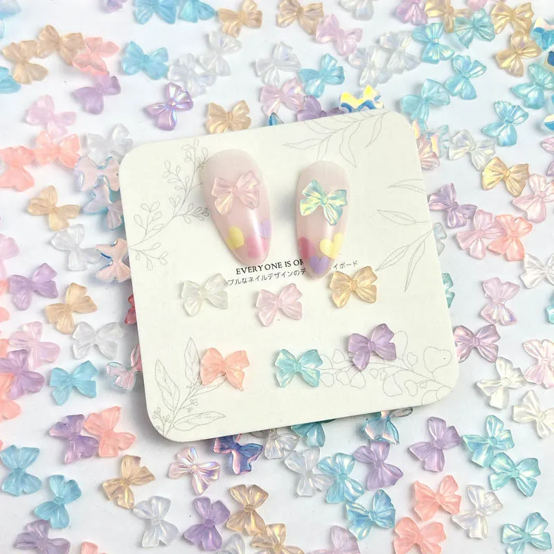 무작위 혼합 오로아 나비 매듭 네일 참, 신선한 투명 송진 네일 아트 장식, 매니큐어용 DIY 쥬얼리 액세서리, 50 개