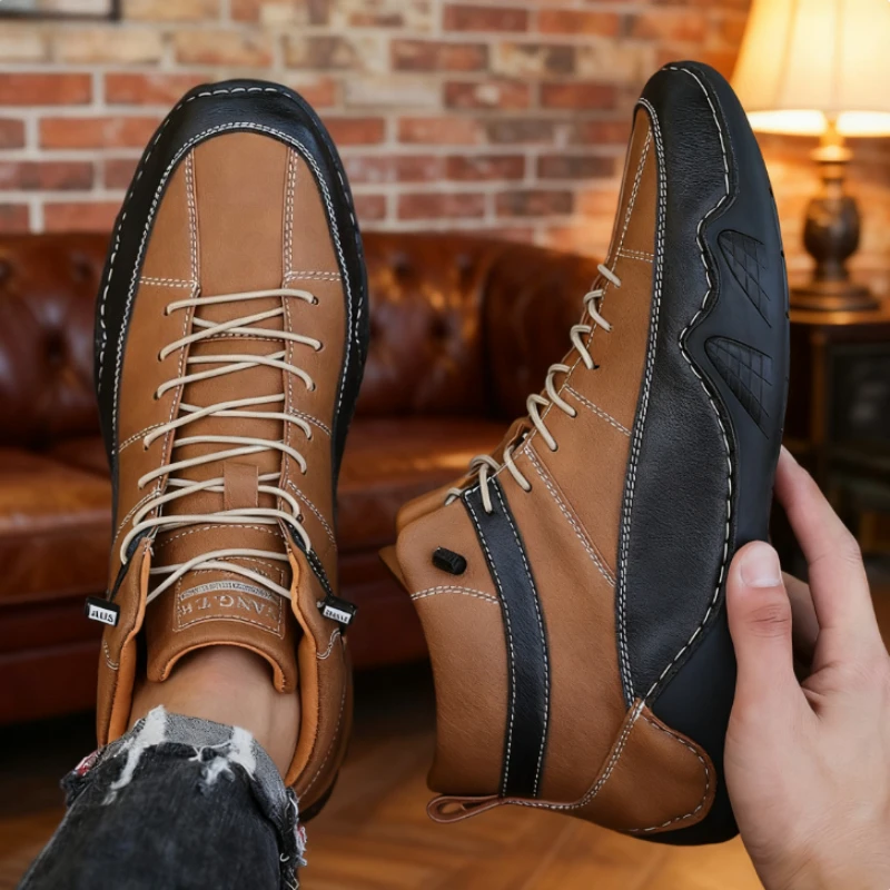 

Handmade leather Casual Shoes Men New 2025 Outdoor Slip On Loafers Flats Moccasins Walking Shoes Non-Slip Dropshipping