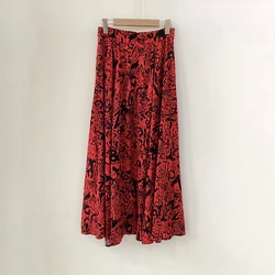 Zadig Women Silk Skirt Summer Fashion Black Print Casual Skirts Female Chic Pocket Half Dress Ladies Knee Length Long Half Skirt