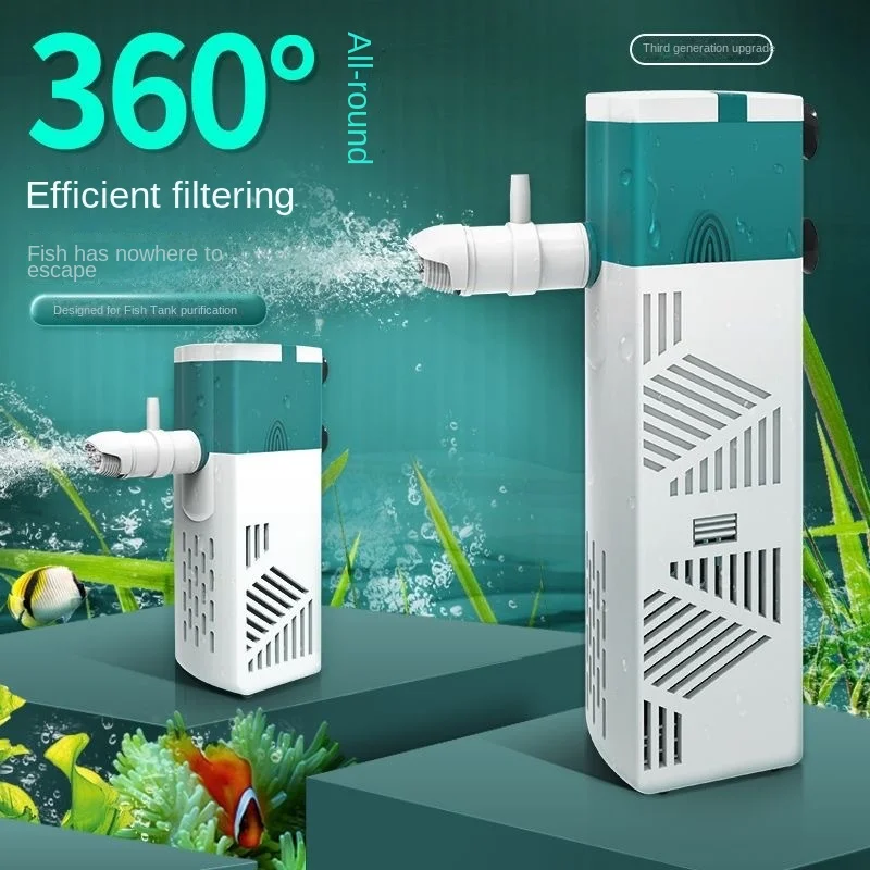 Fish Tank Filter Three in One Submarine Silent Oxygen Boosting Water  with Upward Filtering and Circulating Aquarium Water Pump