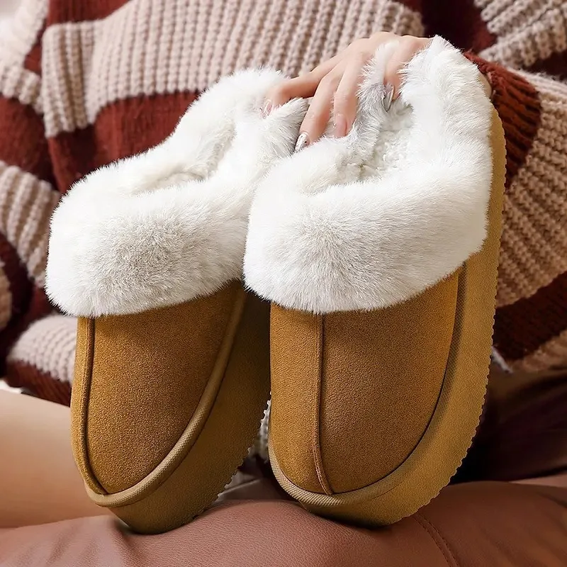 New Winter Women's Slippers Indoor Plush Lined Anti Slip Thick Sole Home Warm Cotton Shoes for Man Comfortable Fluffy Slippers view 5