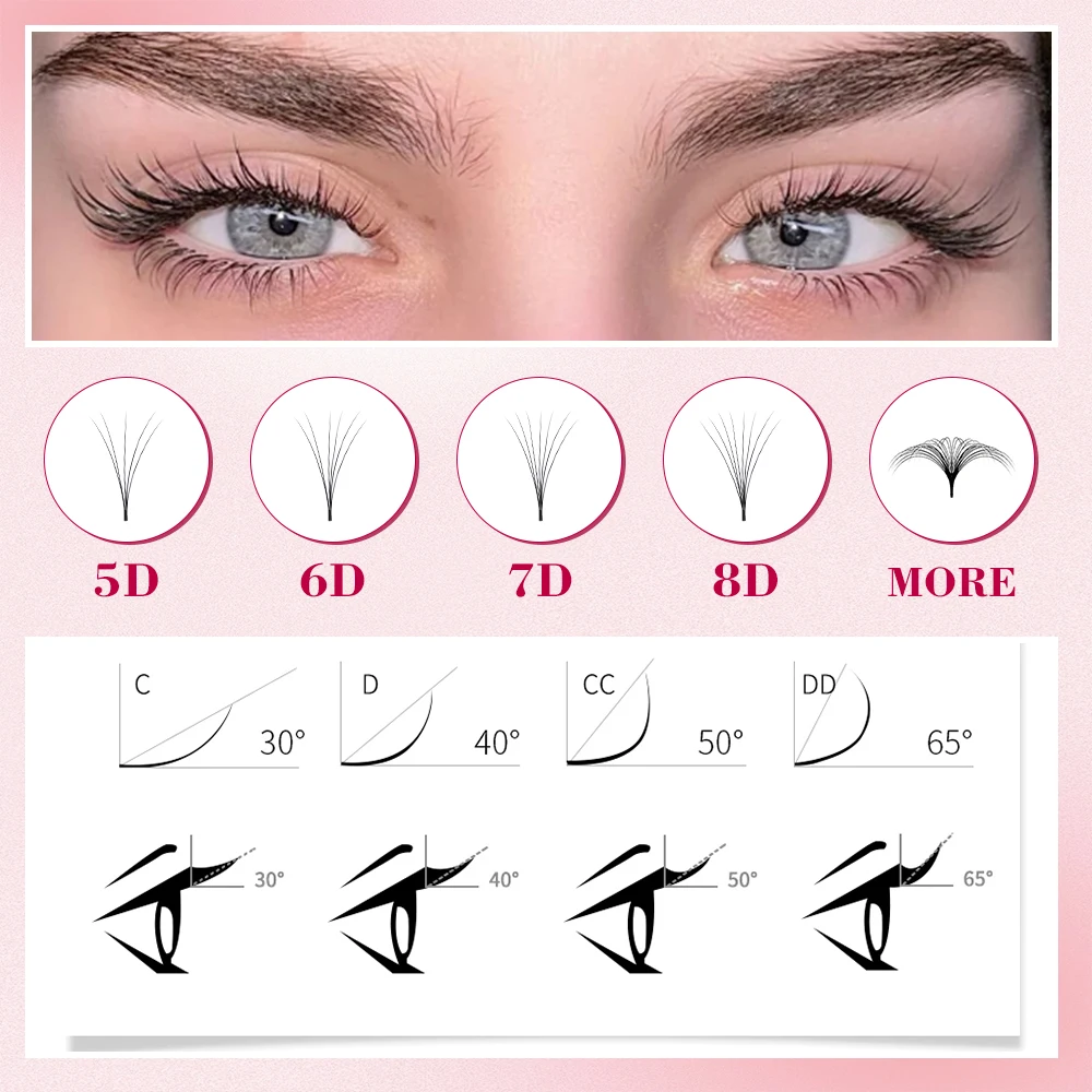 400Fans Colored Premade Volume Lash Fans 5D 6D PINK BLUE BROWN premium Korean PBT lash, Short Stem, C/D Curl, 8-15mm, 5D 6D