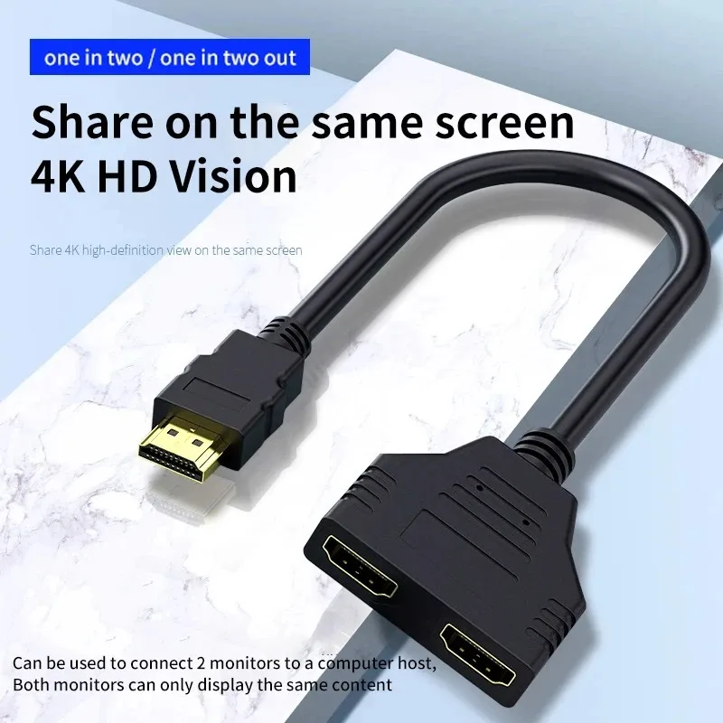 HDMI-Compatible HD conversion line 1 Male To Dual 2 Way Female 1080P Splitter Cable for PC TV Xbox PS3 PS4 Projector Monitor