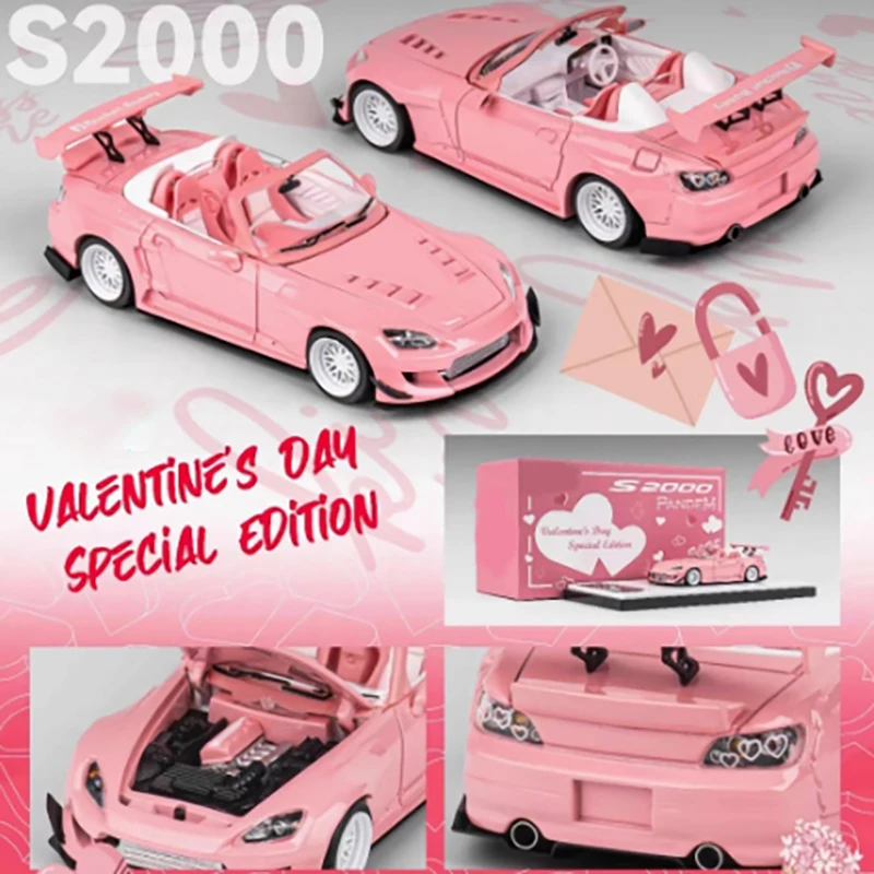 

Литая под давлением модель автомобиля из сплава в масштабе 1:64, S2000, ракетный кролик, широкий корпус, модифицированный розовый подарок на день Святого Валентина, коллекция для хобби