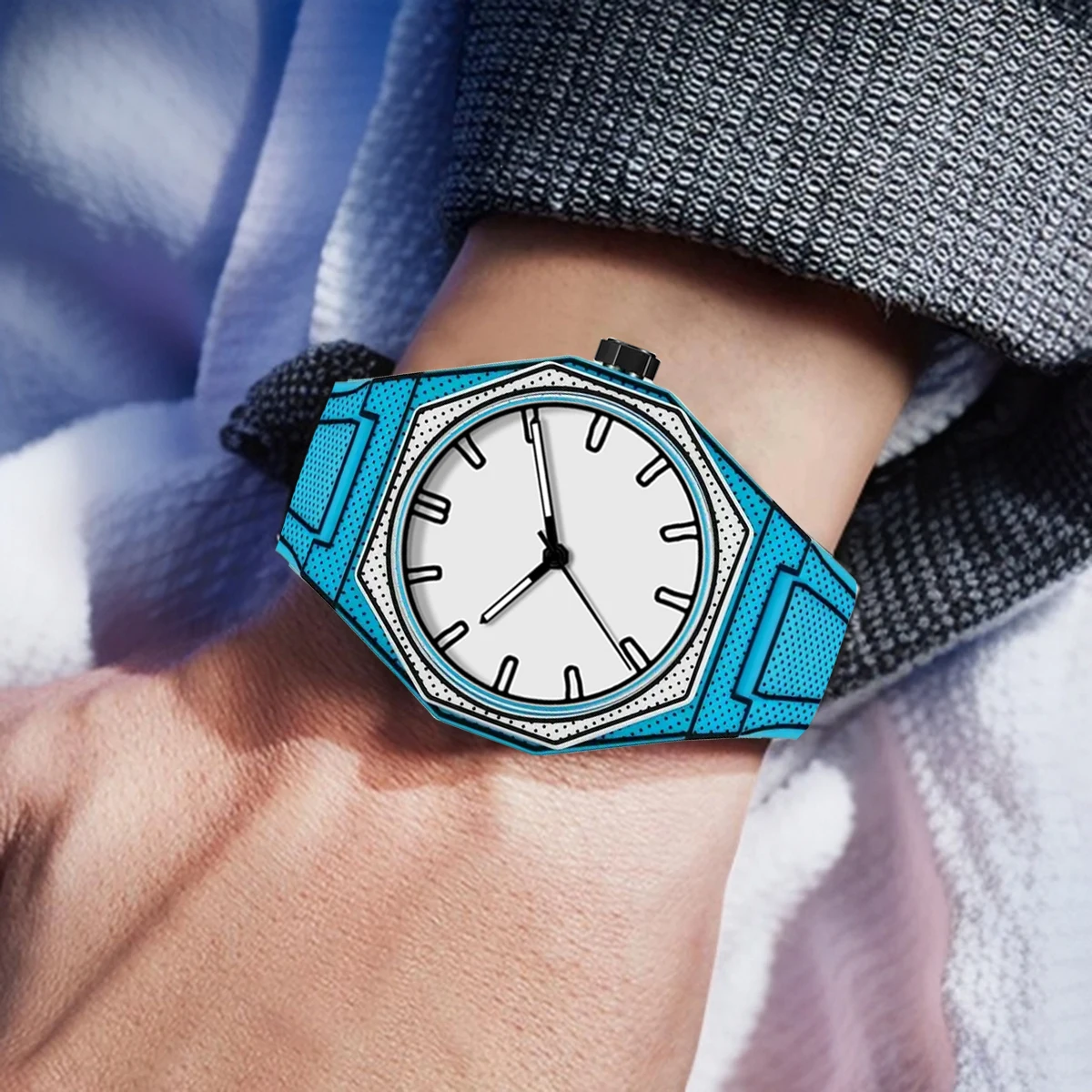 Silicone Black White Line Spots Quartz Watch Man High Quality Sport Waterproof Men Watches Anime Style Men Watch Male AAA Clock