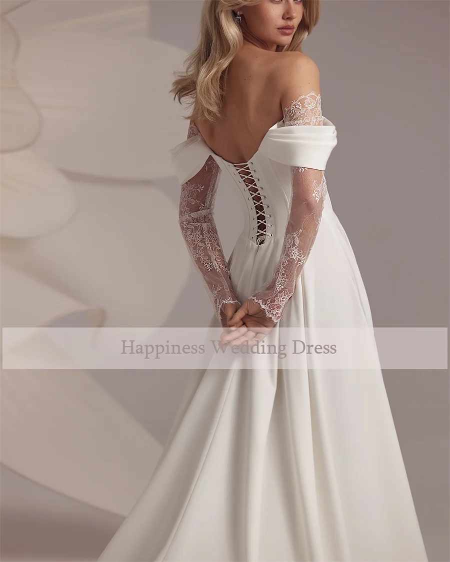 Strapless Corset Designs Cap 3/4 Lace Sleeve Wedding Dress  A-Line Front Split With Lace Backless Lace Up Bridal Gowns