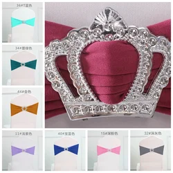 10 Pieces Wedding Birthday Party Decoration Bow Tie Spandex Chair Sash Stretch Band WIth Crown Buckle Banquet Hotel Ribbon