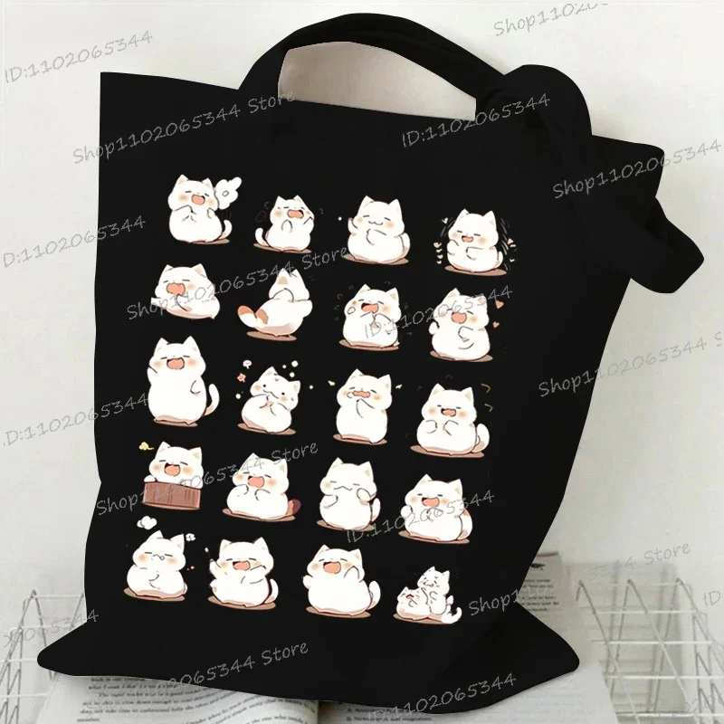 Canvas Tote Bag Women Funny Cute Cats Print Shopping Bags Fashion Cartoon Animal Kitten Handbag High Capacity Anime Shoulder Bag