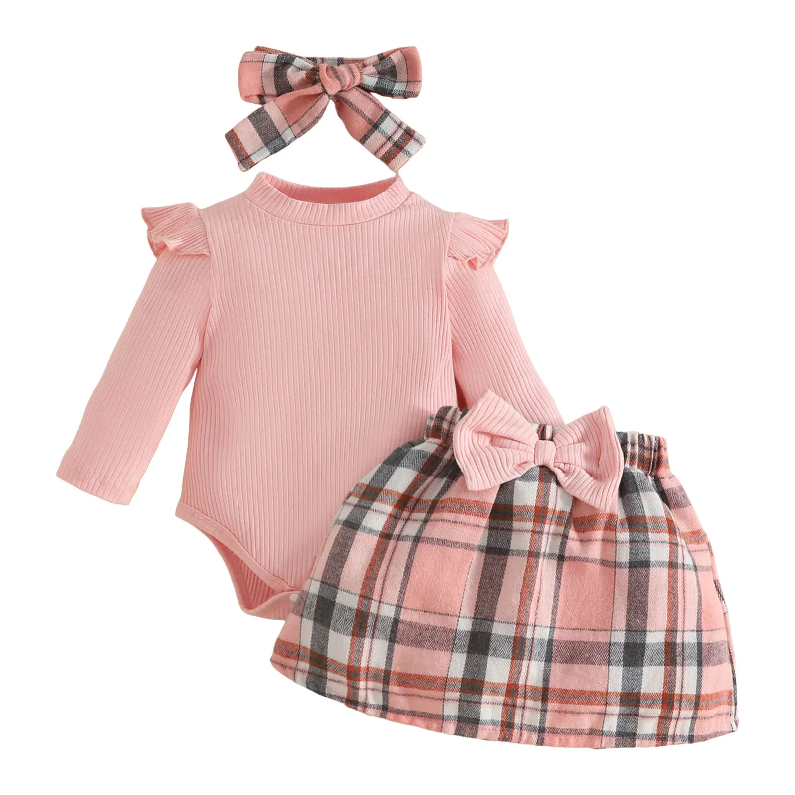 

Girls 2t Baby Girl Fall Skirt Outfits Toddler Long Sleeve Romper Plaid Skirt With Headband Newborn Baby Girl Take Home Set