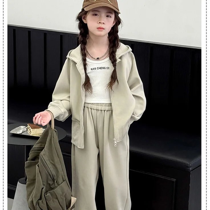 

School Girls 2pcs Tracksuit Autumn Teenager Girls Solid Long Sleeve Hooded Coat Junior Girls Mid Waist Sport Pant Kids Girls Set