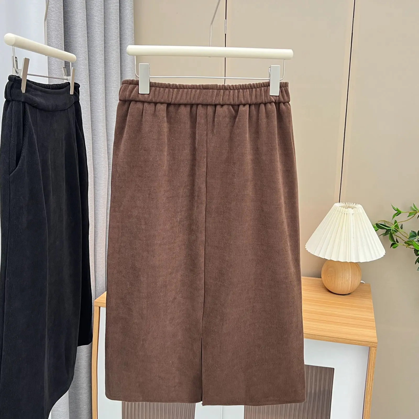 2023 Autumn Winter 100kg Fashion Mid-Length Knitted Skirt Plus Size Women\'s Solid Color Back Slit A-line Skirt