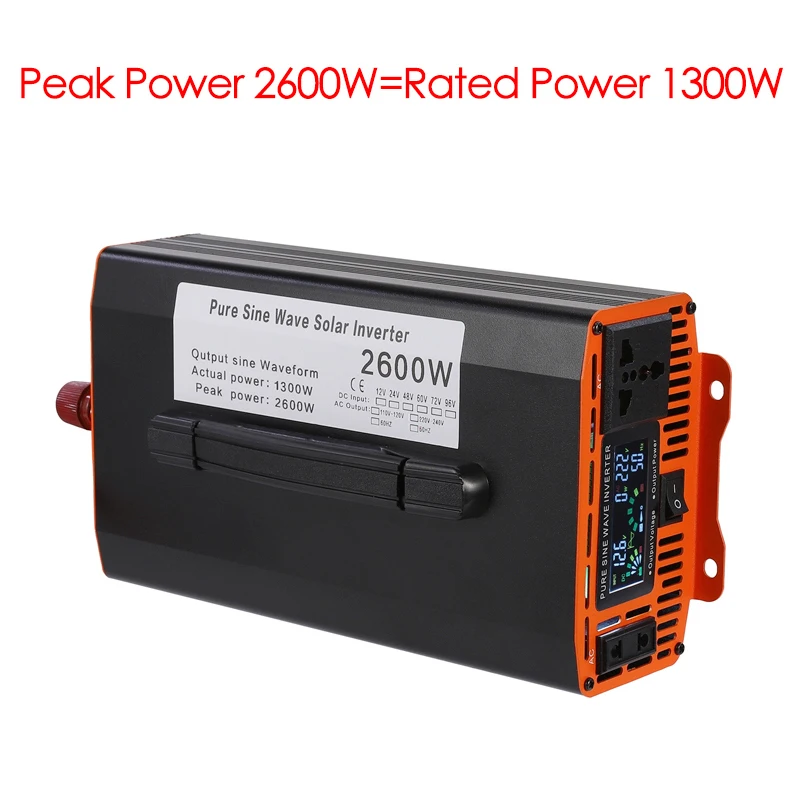 Pure Sine Wave Inverter 12/24/48/60/72V to AC 220V 50hz 2600W Voltage Transfer Converter Universal EU Socket Auto Accessories