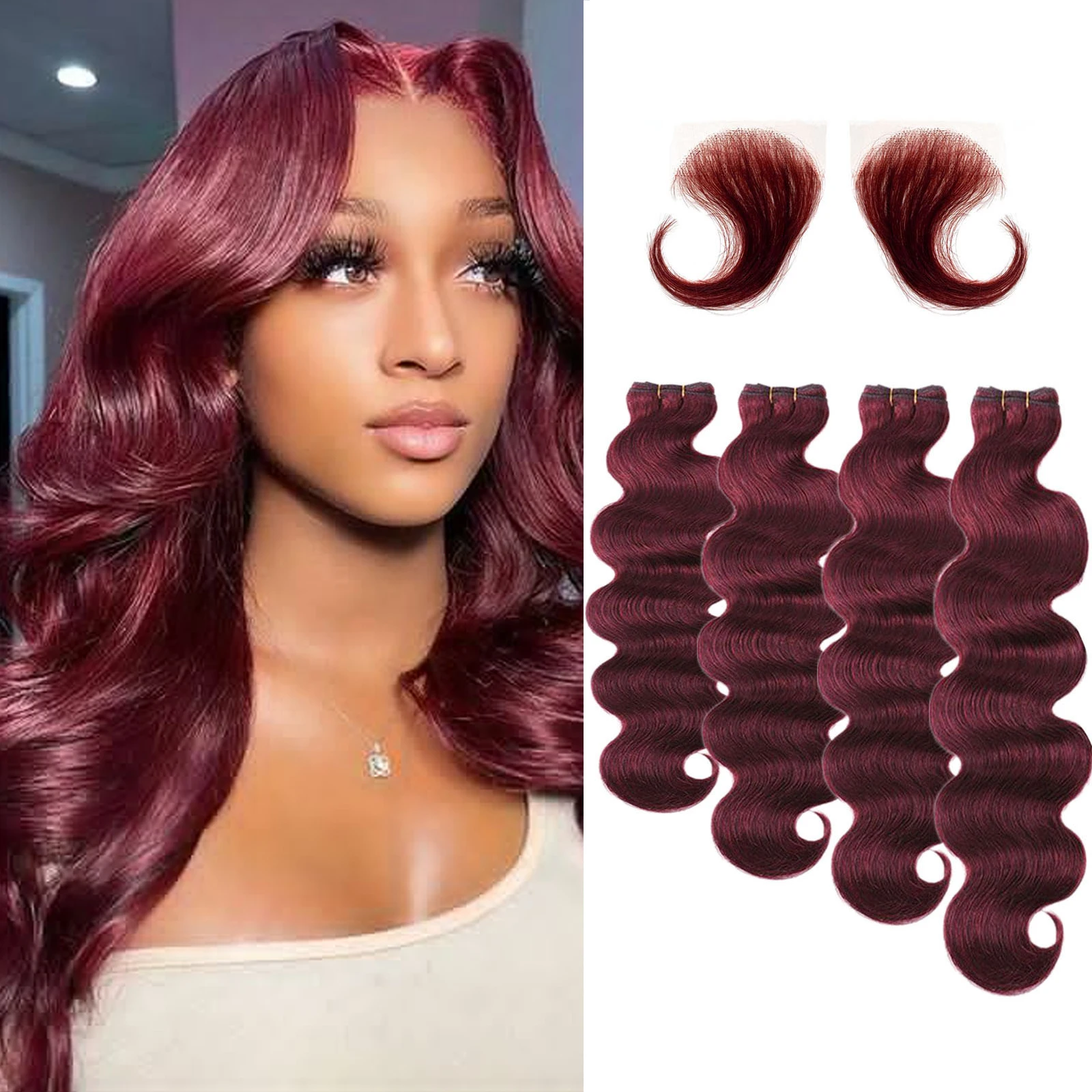 100% Human Hair Body Wave Burgundy Bundles Virgin Red Wine 99J Color Human Hair Extensions Weave 26 Inch For Woman