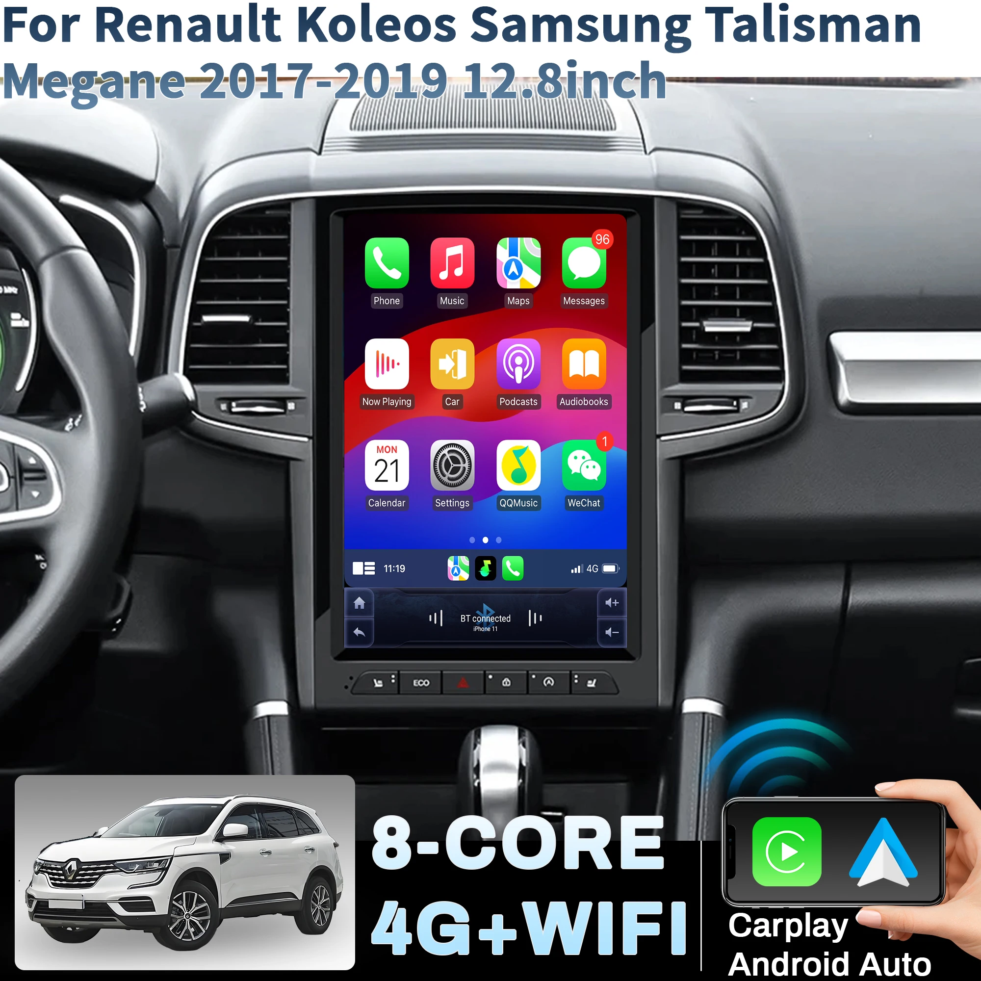 

12.8inch Car Radio Head Unit For Renault Koleos Samsung Talisman Megane 2017-2019 Wireless Bluetooth CarPlay Touch Screen Stereo
