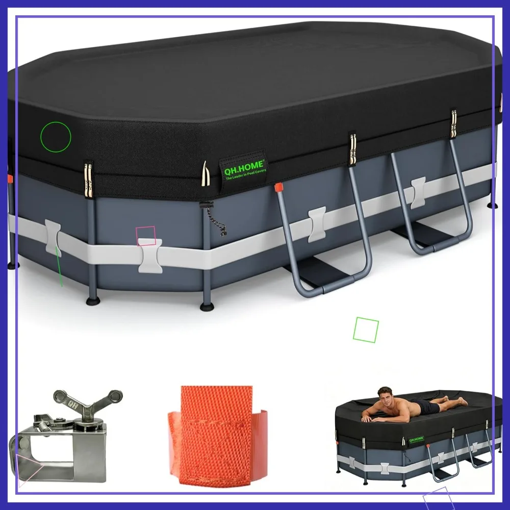 

550D 16x10 Ft Oval Pool Cover Upgraded Tear Resistant & Quadruple Windproof with Winch and Rope Snug Fit Waterproof