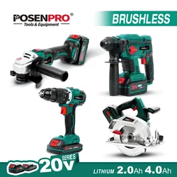 POSENPRO 20V Brushless Cordless Drill Electric Circular Saw Rotary Hammer Rechargeable  Tools