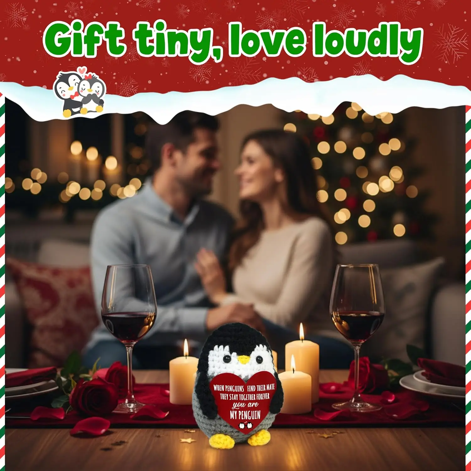 Positive Penguin Crochet Christmas Anniversary Romantic Gifts for Women Men Birthday Stocking Stuffers Gifts for Couple