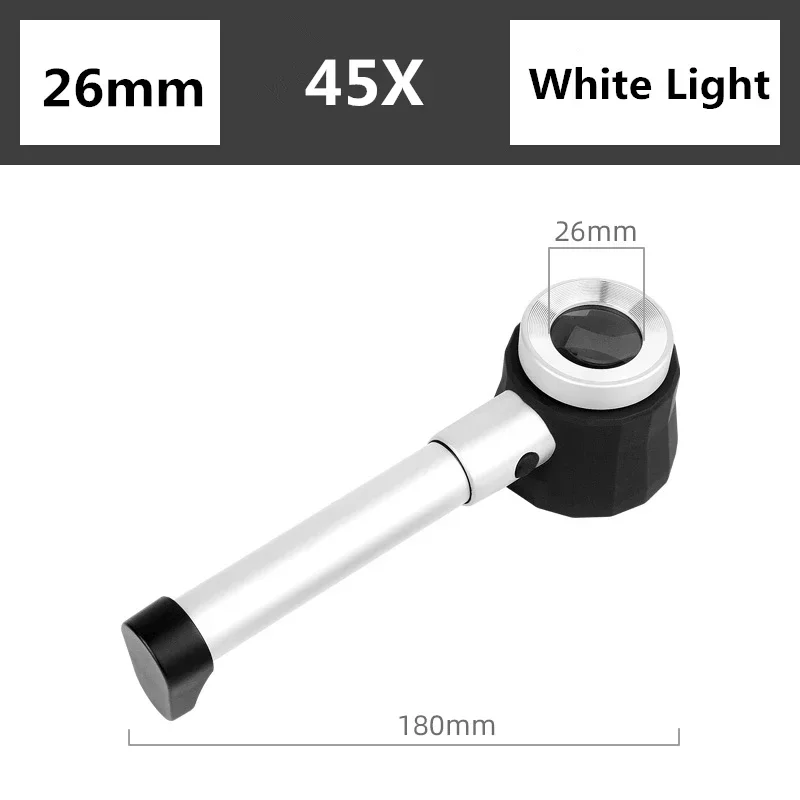 Imagem -03 - Lupa Óptica com Luzes Led Lupa Retroiluminada de Mão Escala Embutida para Identificar Selos Antigos de Jóias 45x