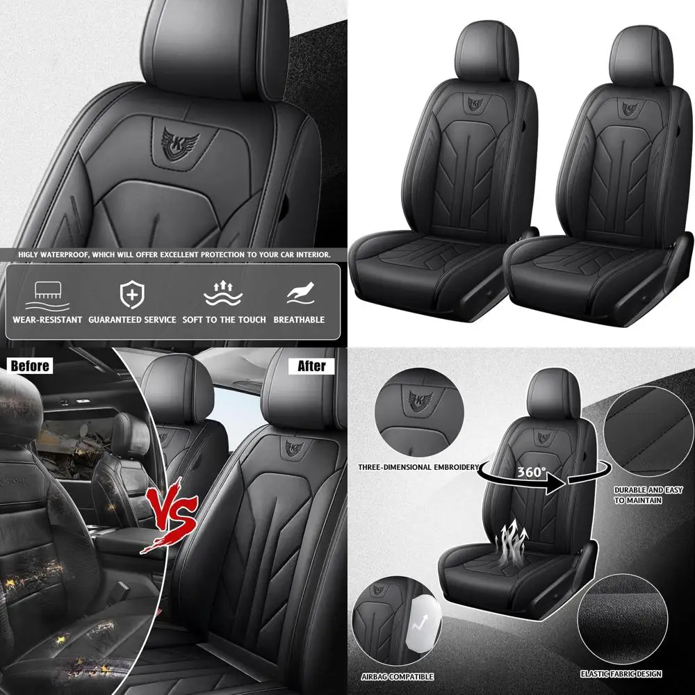

Universal Waterproof Leather Front Car Seat Covers for SUV, Trucks, and Most Cars - Luxury Black Protective Interior