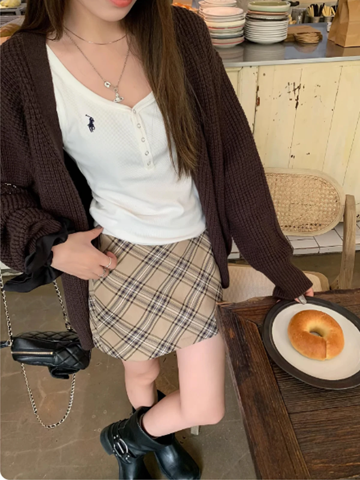 American Style High Waist Plaid  Skirt Women's Spring Autumn Versatile A-Line Short Skirts Retro College Girl Look
