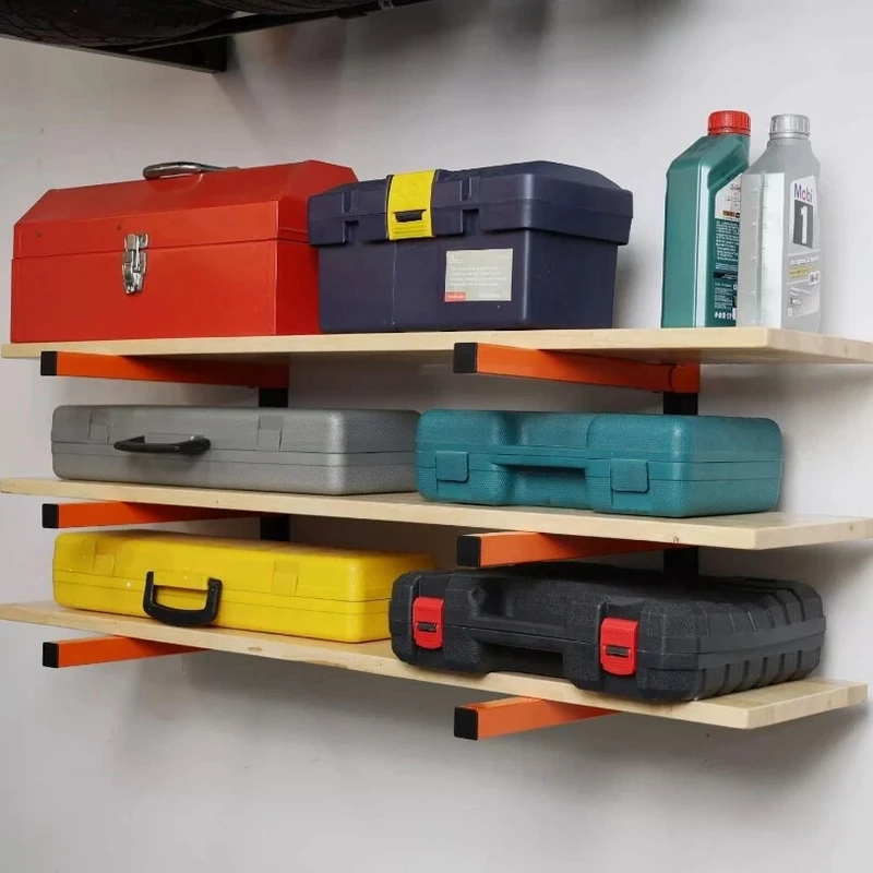 Wall Mounted Adjustable Wood Organizer Rack 3 Level Lumber Rack Shelf for Workshop Shed Indoor Outdoor Garage Tool Trolley