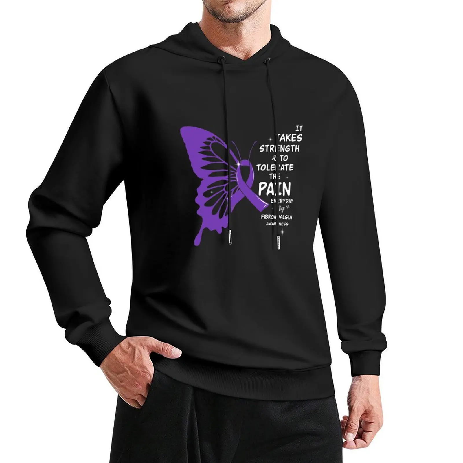 Best Strength Fibromyalgia Warrior Ribbon Butterfly Awareness Pullover Hoodie men's sweat-shirt japanese style tracksuit men