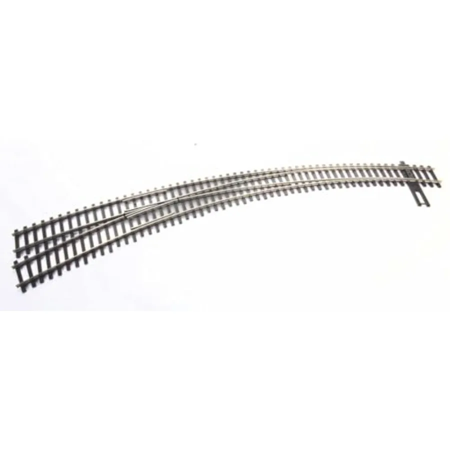 

HO scale model railroad curved turnout for layout applications, nickel silver material, silver color, DCC-friendly with 20 and