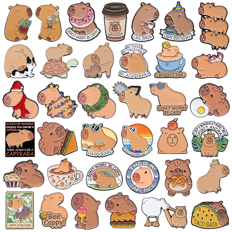 Cute Capybara Enamel Pins Cartoon Hippopotamus Hippo Animal Hard Brooches Lapel Badge Wholesale Jewelry Gifts For Kids Friends