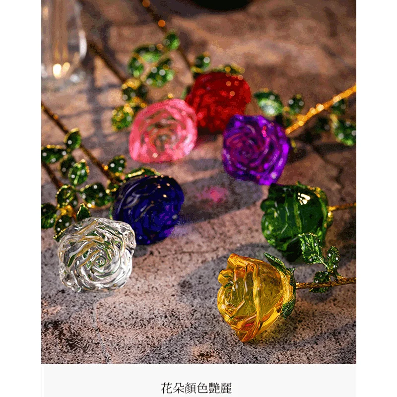 Crystal Rose Flower Figurine Glass Immortal Rose Statue Wedding Valentine\'s Day Gifts Christmas Home Table Decor Ornament