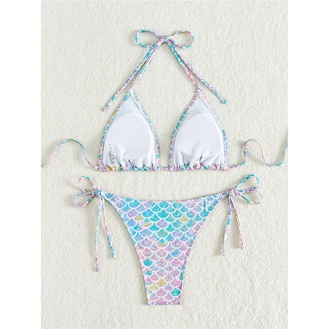 XS - L Bedruckter Neckholder-Bikini mit hohem Beinausschnitt, Damen-Badebekleidung, zweiteiliger Bikini-Set, Badeanzug, Badebekleidung, Schwimmanzug V5302 – Detail 12